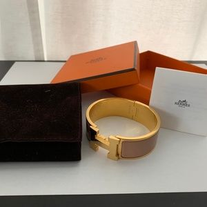 Authentic Hermes Clinc H Bracelet Nude & Gold